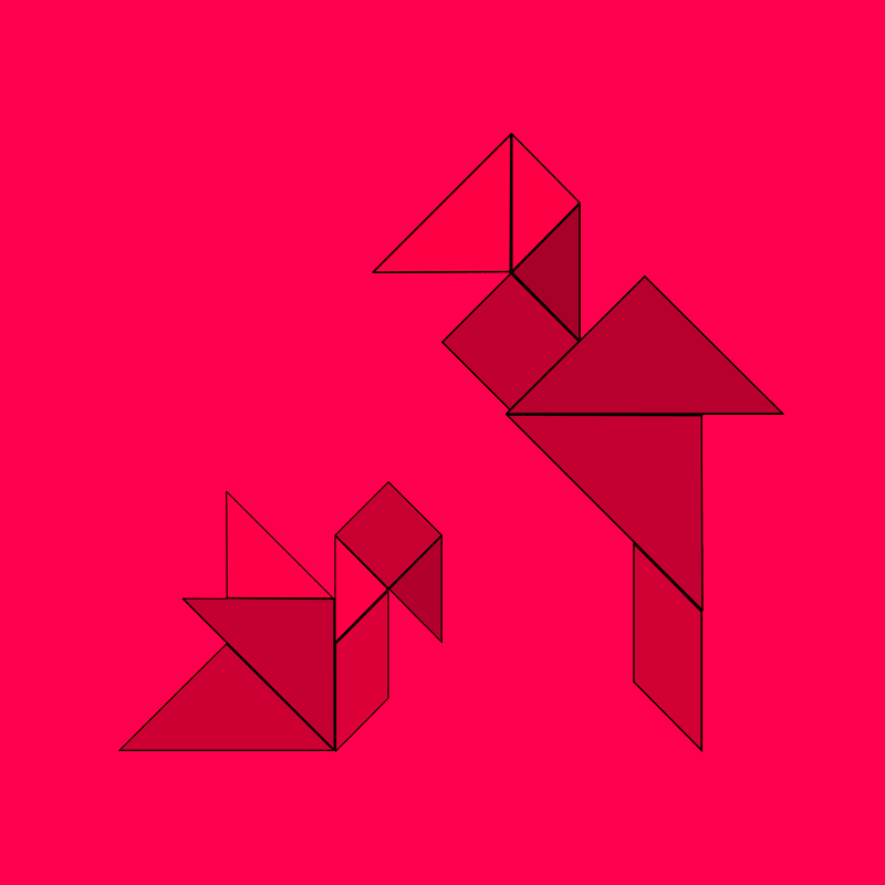 Tangram di un cigno che dà da mangiare a un anatroccolo